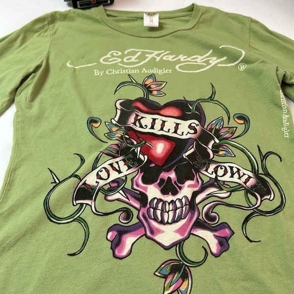 Authentic by Christian Audigier ED HARDY Tattoo love kills slowly Y2K crewneck - Picture 2 of 12